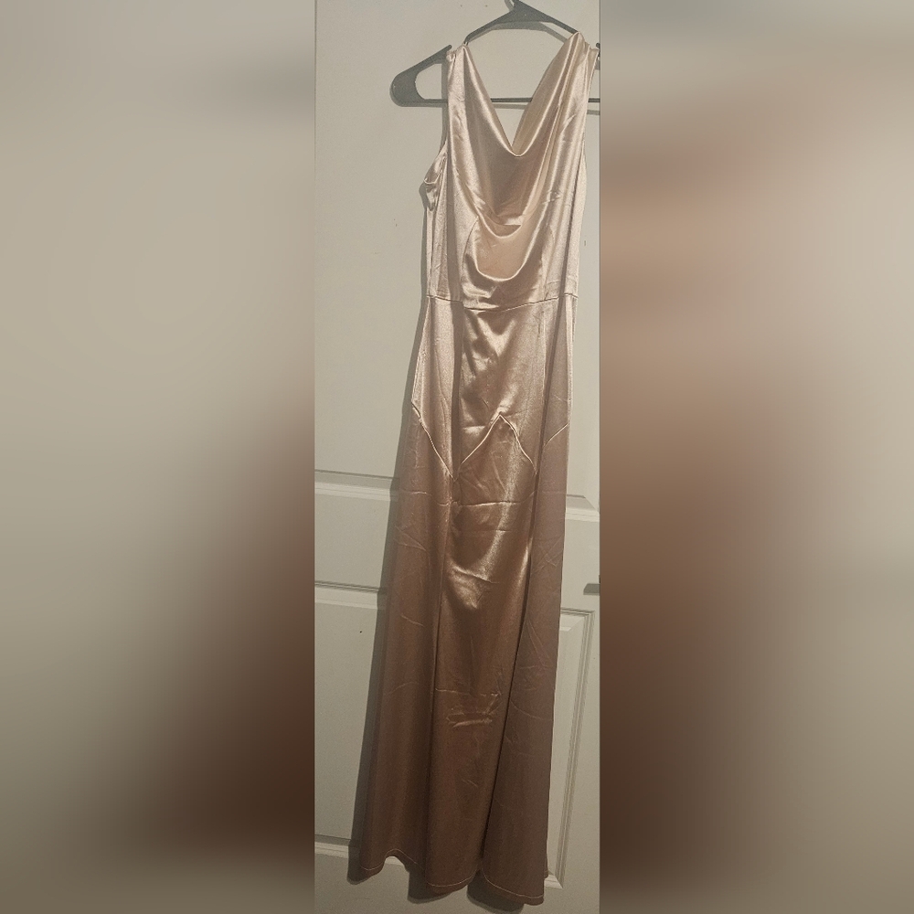 Muxxen women's gold wedding formal long evening tan sleeveless gown